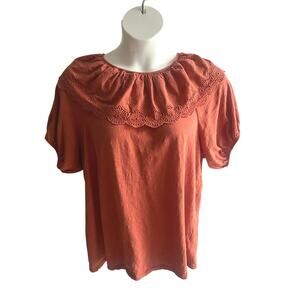 Womens Boho Top Size 2X Orange Peasant Vintage Inspired Puff Sleeve Feminine